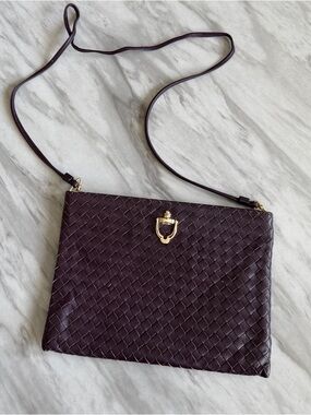 VTG Robert Bestien Woven Burgundy Deep Plum 100% Leather Crossbody Bag Purse